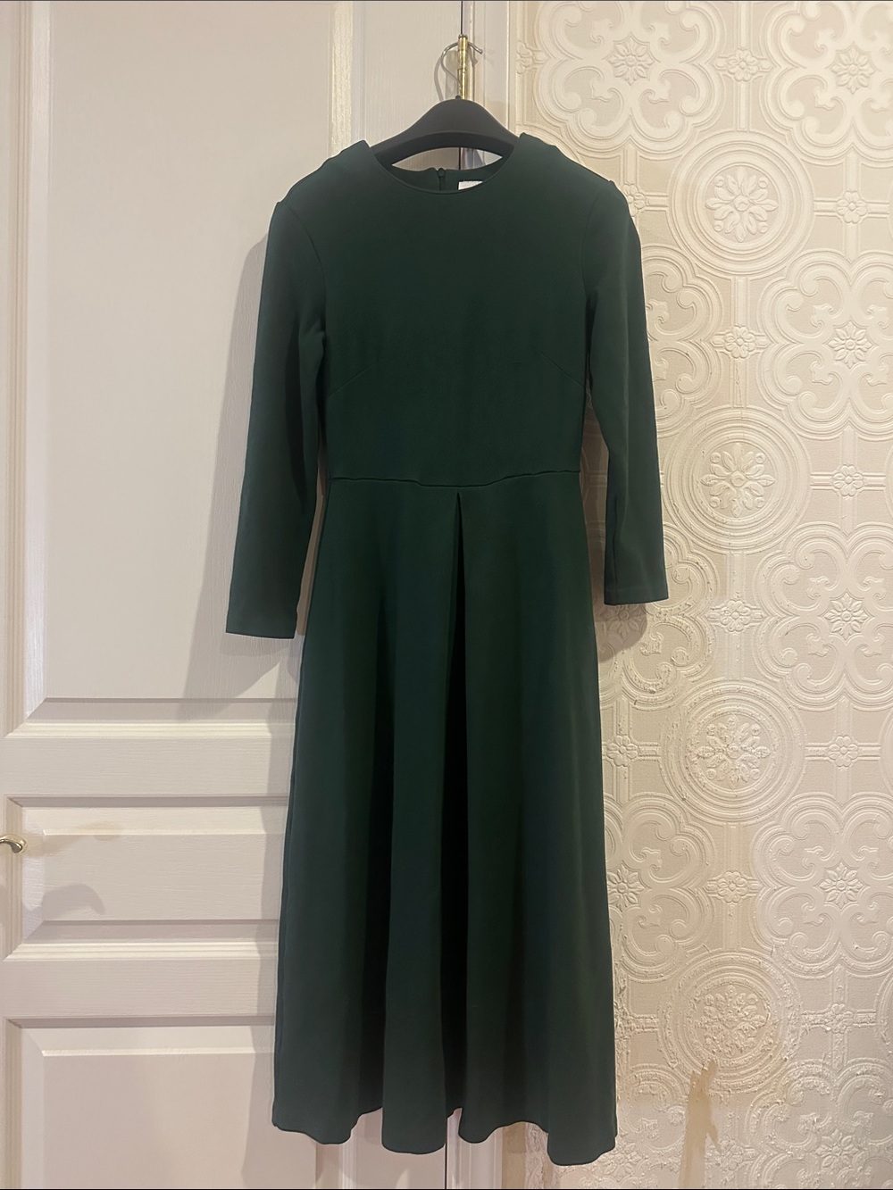 LK Bennett Women's Dark Green Long Sleeve Midi Dress